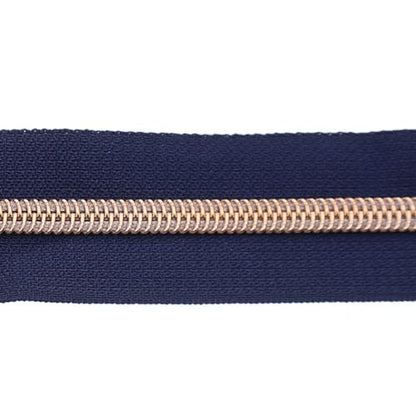 #5 Rose Gold Metallic Nylon Coil Zippers by Yard Bulk Coil Zipper Roll 10 Yards with 25pcs Silver Pull for DIY Sewing Craft Bag(Navy Blue) YIGUANXIN - color: Navy Blue- Rose Gold