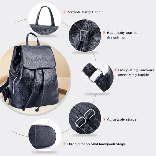 BOYATU Women’s Full-Grain Leather Backpack Purse, Minimal Structured Design, Work Commuter & City Travel, Compact Everyday Essentials, Fashion RFID Pocket Bag ((Blue) - color: Dark Blue 1