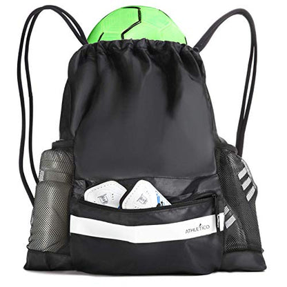Athletico Drawstring Soccer Bag - Soccer Backpack For Boys or Girls Can Also Carry Basketball or Volleyball - color: Black