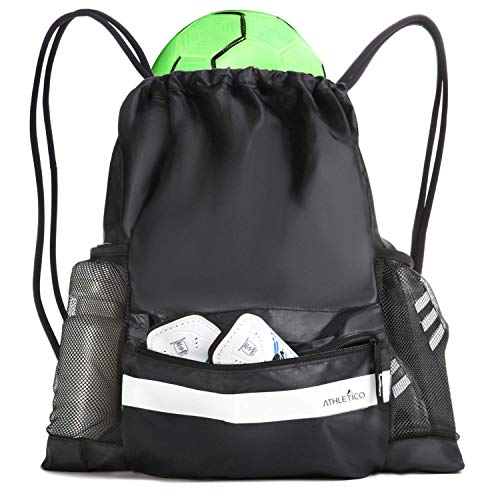 Athletico Drawstring Soccer Bag - Soccer Backpack For Boys or Girls Can Also Carry Basketball or Volleyball - color: Black