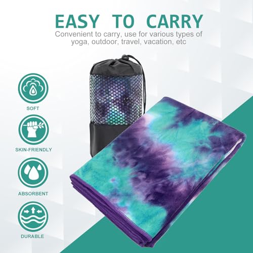 Eunzel Hot Yoga Towel - Microfiber Non Slip Yoga Mat Towel with Grip Dot Sweat Absorbent Towel for Hot Yoga, Pilates and Fitness 72" x 24", Green & Purple/Purple - color: Green & Purple/ Purple
