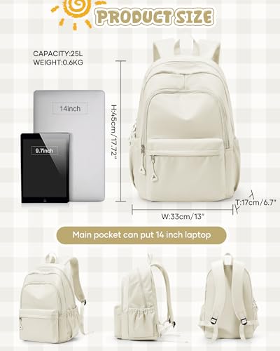 winspansy Backpack for School Teenage Girls Boys,Waterproof Lightweight School Bags Travel Daypack Simple Cute College Backpack Rucksack for Women Men fit 14 Inch Laptop,Beige - color: A1-beige