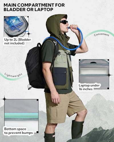 WATERFLY 20L Small Hiking Backpack for Women Men, Lightweight Breathable Back Panel, Chest Strap with Whistle, Fits 2L Water Bladder, Multi-Pocket Bag for Hiking Camping Travel Trekking Outdoor - color: Black