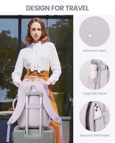 LOVEVOOK Travel Backpack For Women, 40L Carry On Backpack Flight Approved, TSA Personal Item Travel Bag Fits 17 Inch Laptop, Business Weekender Overnight Waterproof Daypack With 2 Cubes, Light Purple - color: Light Purple, size: 40l-17.3 Inch-3pcs