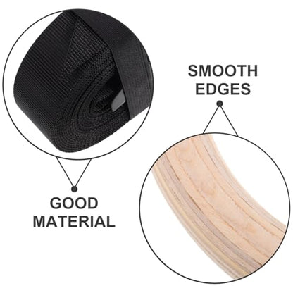 Totority 1set Wooden Gymnastics Rings Adjustable Straps for Strength Training Bodyweight Exercises and Home Workouts Natural Thick Non-Slip Straps Versatile Fitness Equipment