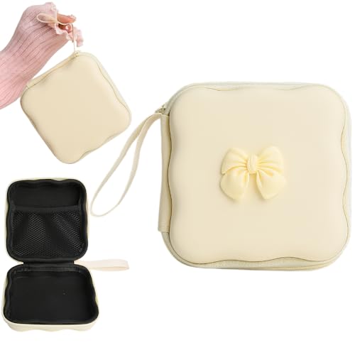 Charger Cover Storage Bag, Cute 3D Bow Tie Waves Design Charger Protector Travel Storage Case, Earphone Wire Saver Cable Cord Organizer Wireless Earphone Storage Box, Beige Bow - color: Beige Bow