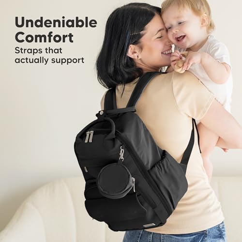 KeaBabies Diaper Bag Backpack - Small Multifunctional Travel Diaper Back Packs, Maternity Baby Changing Bags, 12L Capacity, PU Leather, Waterproof, Unisex, Nappy Changing Pad (Trendy Black, Small) - color: Trendy Black, style: Small / 13" H