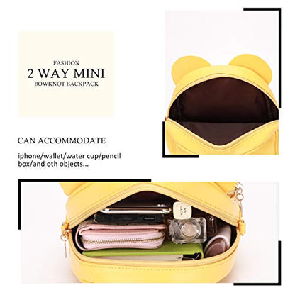 KL928 Girls Mini Backpack Bowknot Polka Dot Cute Small Daypacks Convertible Shoulder Bag Purse for Women - color: Light Yellow