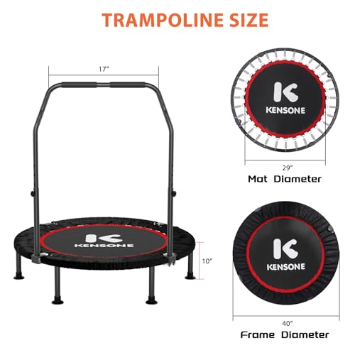K KENSONE 40" Mini Flodable Spring Rebounder Trampoline for Adults, Small Exercise Trampoline for Indoor Workout and Fitness, Purple Resistance Band Included, Max Load 330 LBS - size: 40"(Gray Resistance Band), style: With Bar