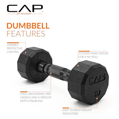 CAP Barbell Coated Dumbbell Weight | Multiple Options Pairs & Sets - size: 5 lb - Pair, style: 12-Sided - Black Handle