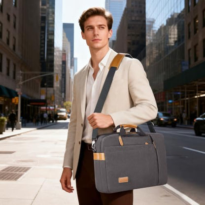 ESTARER Laptop Computer Bag for Men 3 In 1, 17-17.3 Inch Laptop Messenger Bag for Business/Work/Travel, Convertible Backpack Briefcase Water resistant Canvas Laptop Backpack (Grey) - color: Canvas Gray