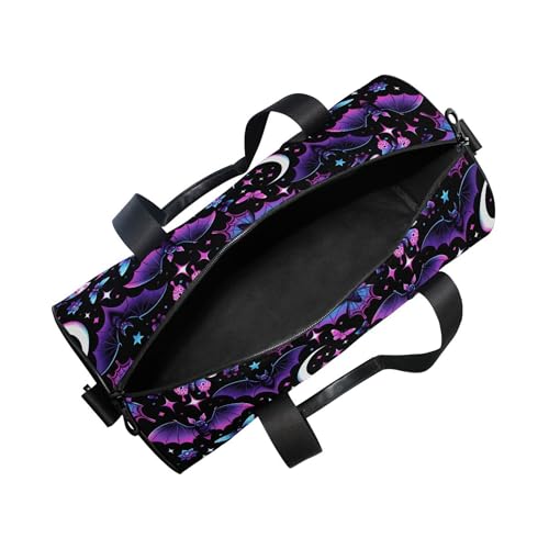 MNSRUU Sports Duffel Bags, Neon Purple and Bats Stars and Moons Athletic Gym Bag Overnight Workout Travel Tote Luggage for Men Women Yoga - color: Bats A8889