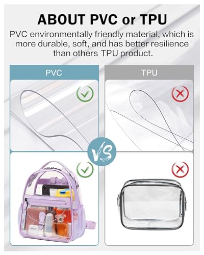 FADEON Clear Small Backpack Purse for Women, Designer Transparent Shoulder Handbag, PVC Mini Clear Bag for Stadium Approved - color: Purple Retro Style