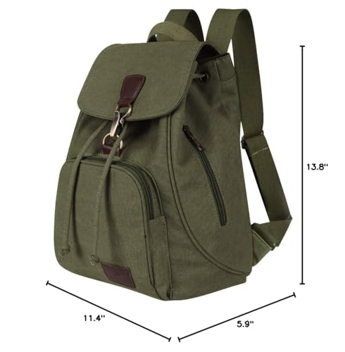 Small Canvas Backpack Purse for Women Casual Travel Daypack Green - color: Green