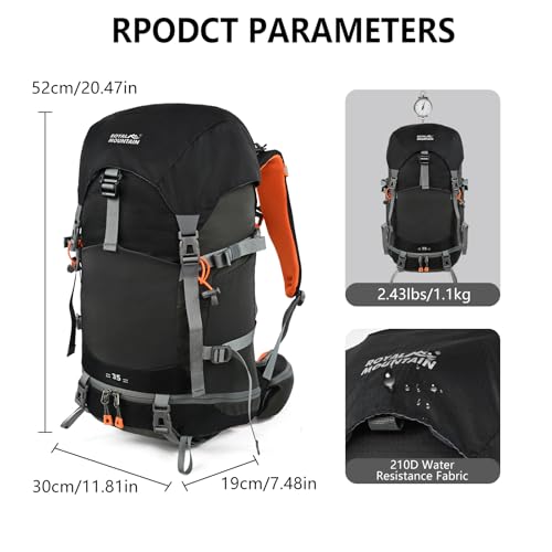 35L Hiking Backpack for Women men,Waterproof Camping Outdoor Backpacking Backpack for Travel lightweight Hiking Trekking Daypack - color: Black