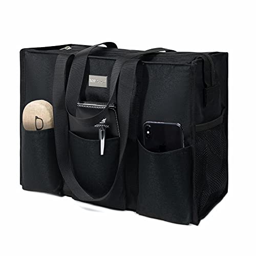 TOPDesign Utility Water Resistant Tote Bag with 13 Pockets, Top Zipper Closure & Thick Bottom Support, for Working Women - color: Black, size: Medium