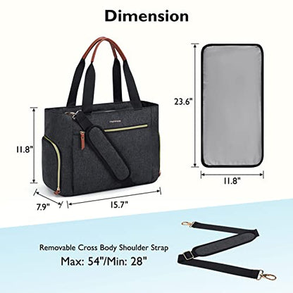 mommore Breast Pump Bag Diaper Tote Bag with 15 Inch Laptop Sleeve Fit Most Breast Pumps Like Medela, Spectra S1,S2, Evenflo - color: Dark-grey
