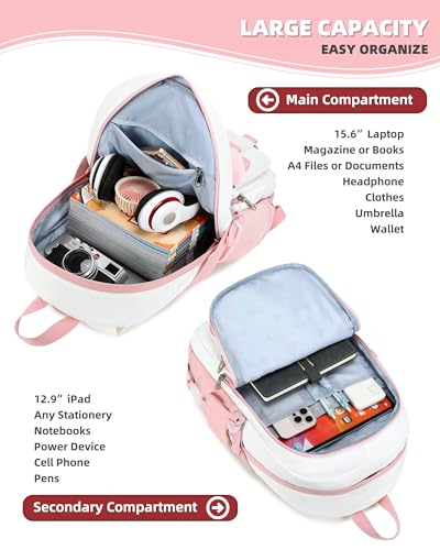 Hidds Laptop Backpacks 15.6 Inch School Bag Elementary Middle High College Backpack Cute Bookbags Anti Theft Travel Back Pack Casual Daypack Kids Book Bag for Teens Girls Women Students-Pink Beige - color: Pink Beige