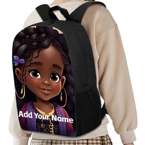 Personalized Backpacks for Girls Bookbag Ages 8-10/6-8 African Book Bag Elementary/Kindergarten School Bag Custom Name Back Pack - color: African Black Girl-21