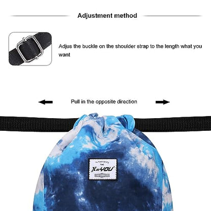 XEYOU Drawstring Sports Backpack Lightweight Gym Yoga Sackpack Shoulder Rucksack Casual Outdoor Daypack for Women and Men | Lightweight - color: Gradient Blue White