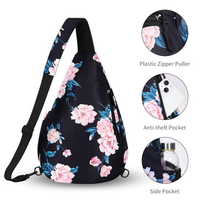 HUA ANGEL Crossbody Sling Bag for Men & Women Lightweight Waterproof Chest Shoulder Bag for Travel Hiking & Everyday Use - color: W-pink Peony