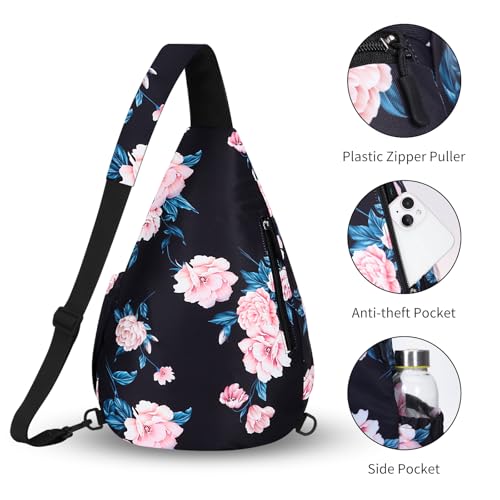 HUA ANGEL Crossbody Sling Bag for Men & Women Lightweight Waterproof Chest Shoulder Bag for Travel Hiking & Everyday Use - color: W-pink Peony