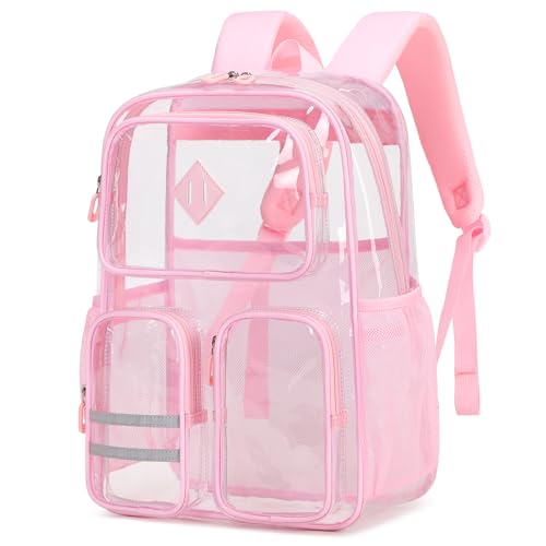 Clear Backpacks for School Heavy Duty Clear Bookbag Stadium Events Transparent Back Pack Kids, Pink - color: Pink