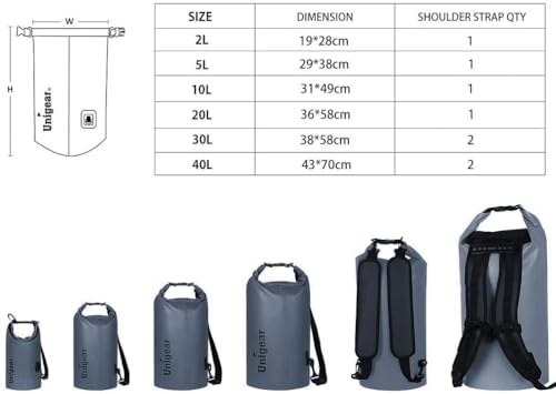 Unigear Dry Bag Waterproof, 2L/5L/10L/20L/30L/40L Floating and Lightweight Bags for Kayaking, Boating, Fishing, Swimming and Camping with Waterproof Phone Case - color: Gray, size: 2L