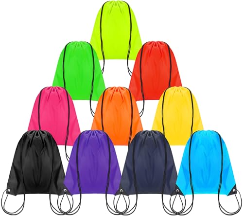 10Pack Drawstring Backpack,Lightweight Sports Gym Sack with 10 Color Options,Water-Resistant Cinch Backpack for Men Women, Fitness,Running,Outdoor Activities,Bulk Carry All String Bags