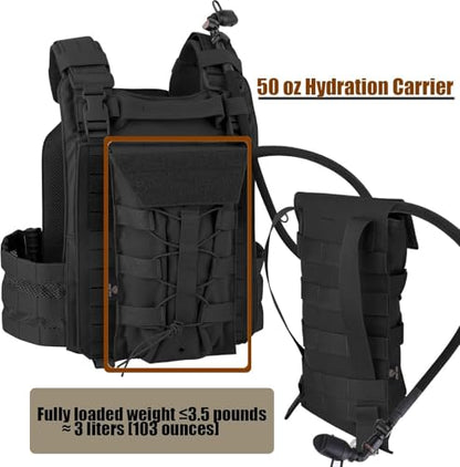 PETAC GEAR 1.5L / 3L Tactical Hydration Pack，Molle Carrier Pouch for 50 oz /100 oz Hydration Bladder Daypack Water Backpack. - color: BK, size: 1.5L combination set