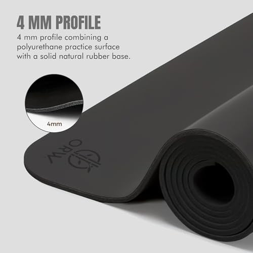 ORW Non Slip Hot Yoga Mat with Carrying Strap - Grip Surface & Natural Rubber Base, REACH Tested, Home & Studio Practice - color: Black PU Rubber Mat 72x24