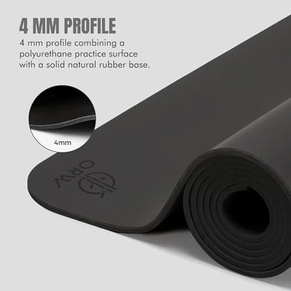 ORW Non Slip Hot Yoga Mat with Carrying Strap - Grip Surface & Natural Rubber Base, REACH Tested, Home & Studio Practice - color: Black PU Rubber Mat 72x24