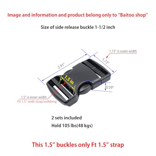 Side Release Buckles Heavy Duty Plastic Buckle Snap Clips Clasps Backpack Buckle Replacement for Strap - style: 1-1/2 Inch - 2sets