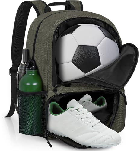 GMAK Soccer Backpack for Youth, Soccer Bag with Ball/Shoe Compartment for Football/Basketball/VB, Lightweight Training Pack - color: Grey