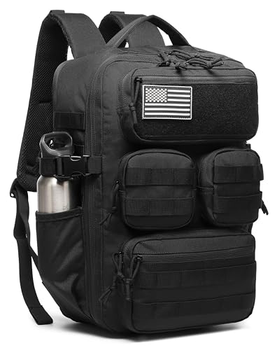 Wotony Tactical Backpack for Men, 25L/35L/45L EDC Backpack with Laptop Compartment, MOLLE System, Water-Resistant 900D Fabric, Multi-Pocket Travel Backpack for Hiking, Camping, Gym and Daily Use - color: Black, size: 30L