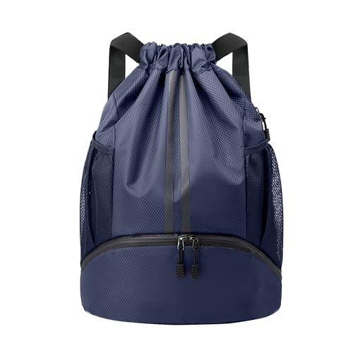 JELUTAR Drawstring Backpack Gym Bag with Shoes Compartment for Soccer, Basketball, Swim, Water-Resistant String Backpack Beach Cinch for Women Men, Navy Blue - color: Navy Blue, size: Medium