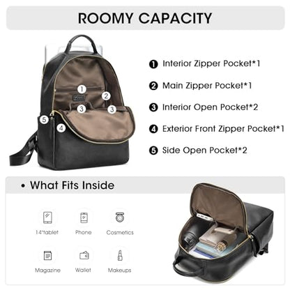 Kattee Genuine Leather Backpack Purse for Women Antitheft Rucksack Soft Work Casual Daypack Fashion - color: Black