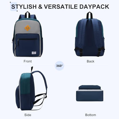 VX VONXURY Backpack for Men Women, Lightweight Kids School Bag, Classic Basic Laptop Bookbag for College Work Travel Hiking - color: Inky Green Blue