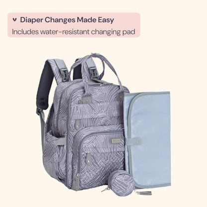 BabbleRoo Diaper Bag Backpack - Baby Essentials Travel Tote - Multi Function Water Resistant Diaper Bag, Travel Essentials Baby Bag with Changing Pad, Stroller Straps & Pacifier Case - Grey Swirls - color: Gray Swirls, size: Large