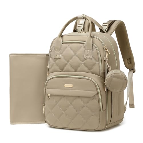Diaper Bag Backpack, Large 26L Baby Bag with Portable Changing Pad & Pacifier Case, Waterproof Quilted Maternity Backpack for Mom and Dad, Travel Essentials with Insulated Pockets, Khaki - color: Khaki