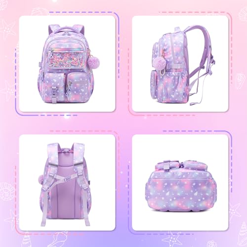Girls Backpack,School Bag for Kids,Primary,Elementary,teen ages 6-15 Girls Bookbag,Students Kawaii Backpack Purple conch - color: Purple Conch