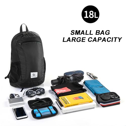 Small Backpack 18L Lightweight Packable Backpack for Travel, Airplane Travel Hiking Daypack(Black) - color: Black