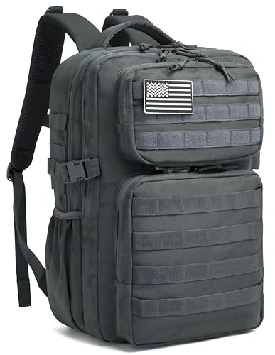 Wotony Military Tactical Backpack for Men Waterproof Daypack 3 Day Assault Pack Molle Bag with Water Bottle Holder - color: Grey, size: 35L
