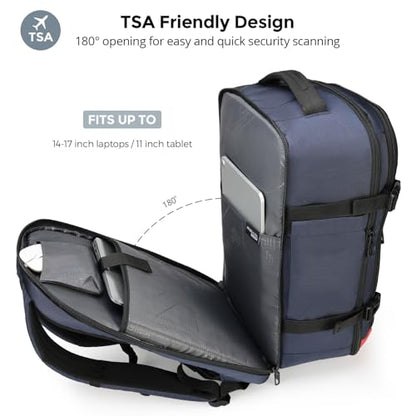 Swissdigital Design Travel Backpack 43L with USB Charging Port Laptop Backpack,TSA Friendly Flight Approved Carry-on Luggage Hand,Large Weekender Bag Fits 17 Inch Laptop Blue | SD1748-12 - color: Blue