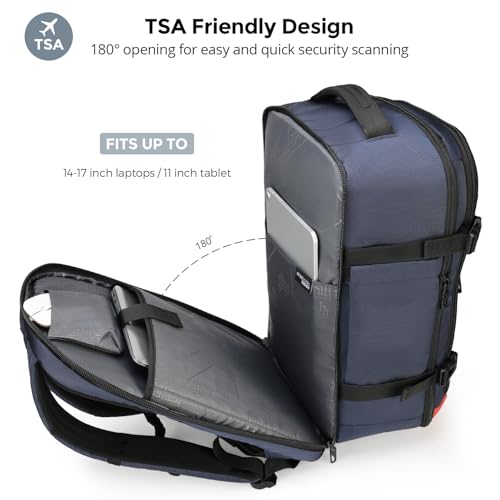 Swissdigital Design Travel Backpack 43L with USB Charging Port Laptop Backpack,TSA Friendly Flight Approved Carry-on Luggage Hand,Large Weekender Bag Fits 17 Inch Laptop Blue | SD1748-12 - color: Blue