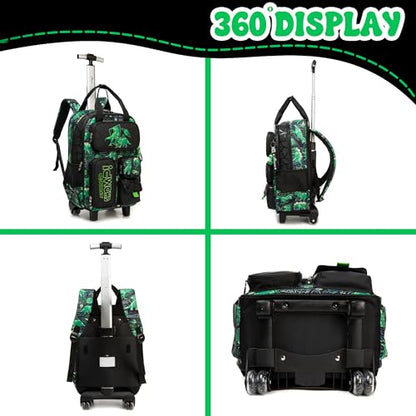Kids Rolling Backpack with Wheels for Elementary Preschool Students 16inch Boys Travel Luggage Carry on Backpack for Boys Ages 6-8 Dinosaur - color: B Dinosaur