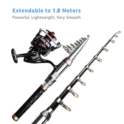 Fishing Pole Kit, Carbon Fiber Telescopic Fishing Rod and Reel Combo with Spinning Reel, Line, Bionic Bait, Hooks and Carrier Bag, Fishing Gear Set for Beginner Adults - size: 5.91FT/1.8M