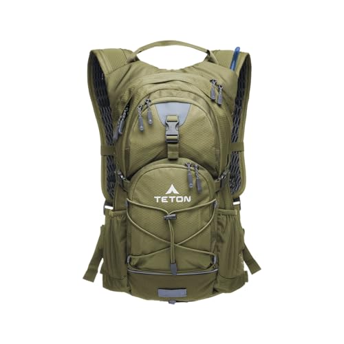 Teton Oasis/Trailrunner Hydration Backpack – Lightweight Water Pack with 2L/3L Bladder for Hiking, Running, Cycling, Biking 18L/22L Sizes – Sewn-in Rain Cover – Fits Men and Women - color: Olive, size: 18 Liters