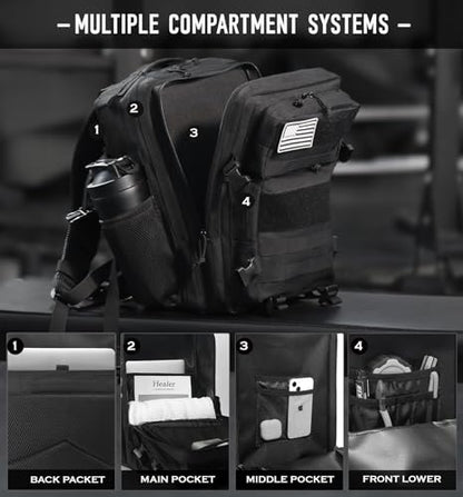 Military Tactical Backpack for Men 45L Molle Army 3 Days Assault Pack Bug Out Bag Water Resistant - color: Black 45l