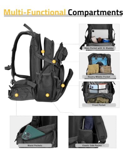 CVLIFE Tactical Hydration Hiking Water Backpack with 3L Water Bladder - color: Black